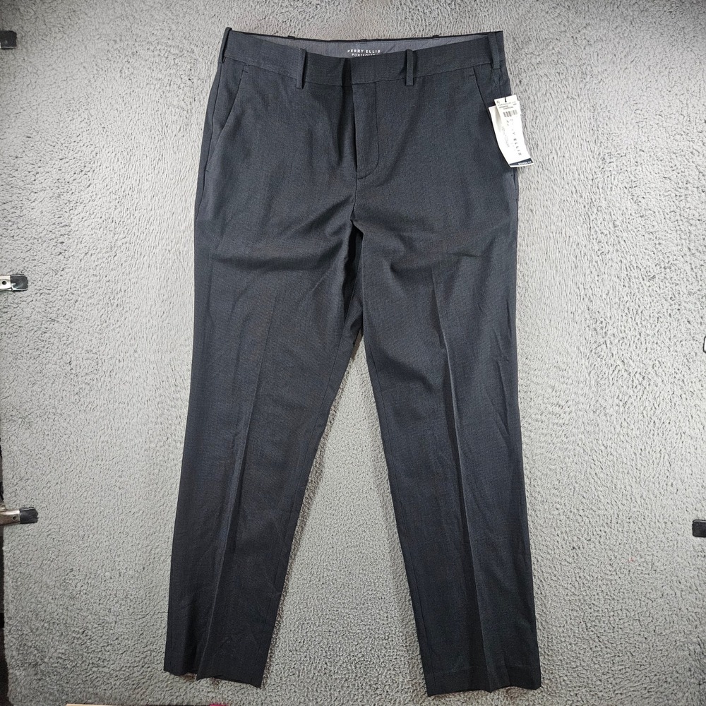 NEW Perry Ellis Portfolio Resolution Mens Charcoal Dress Pants 34x32